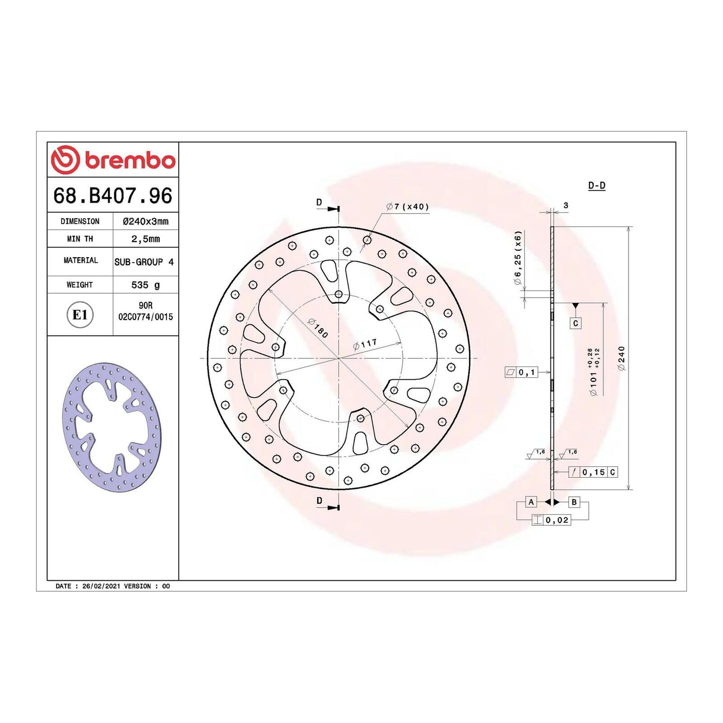 Brembo Prime Serie Oro Front Brake Disc 68B40796