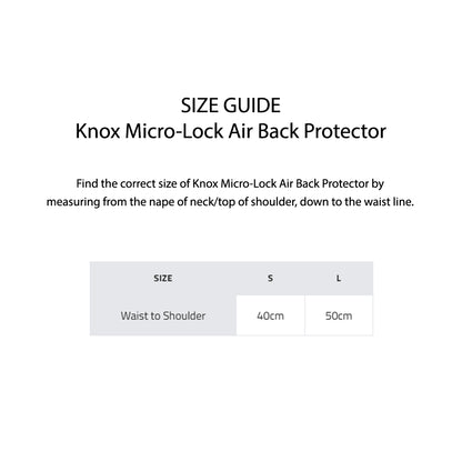 KNOX Size Chart - Micro-Lock Air MK2 Back Protectors