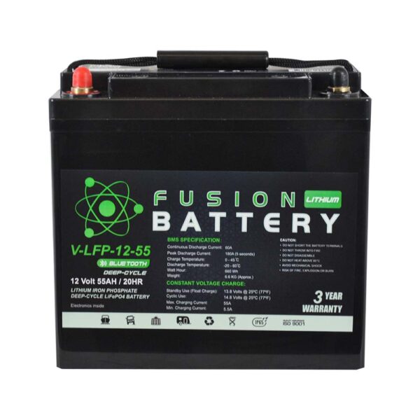 DEEP CYCLE BATTERY LITHIUM 12V 55AH 70A BMS WITH BLUETOOTH FUSION