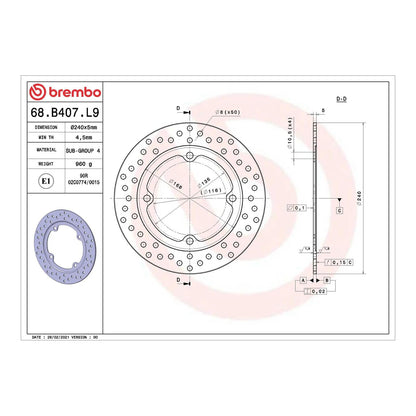 Brembo Prime Serie Oro Rear Brake Disc 68B407L9