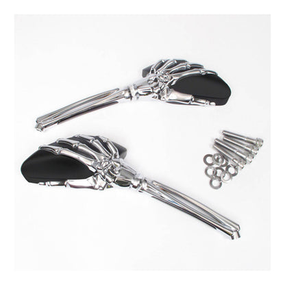 Whites Mirror - Universal Skeleton Hand Chrome / Black Harley (Pair)