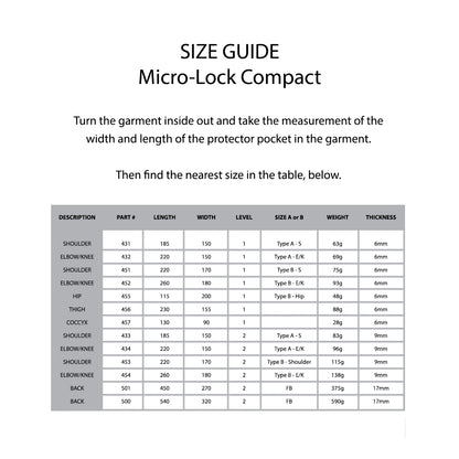 KNOX Size Chart - MicroLock Compact