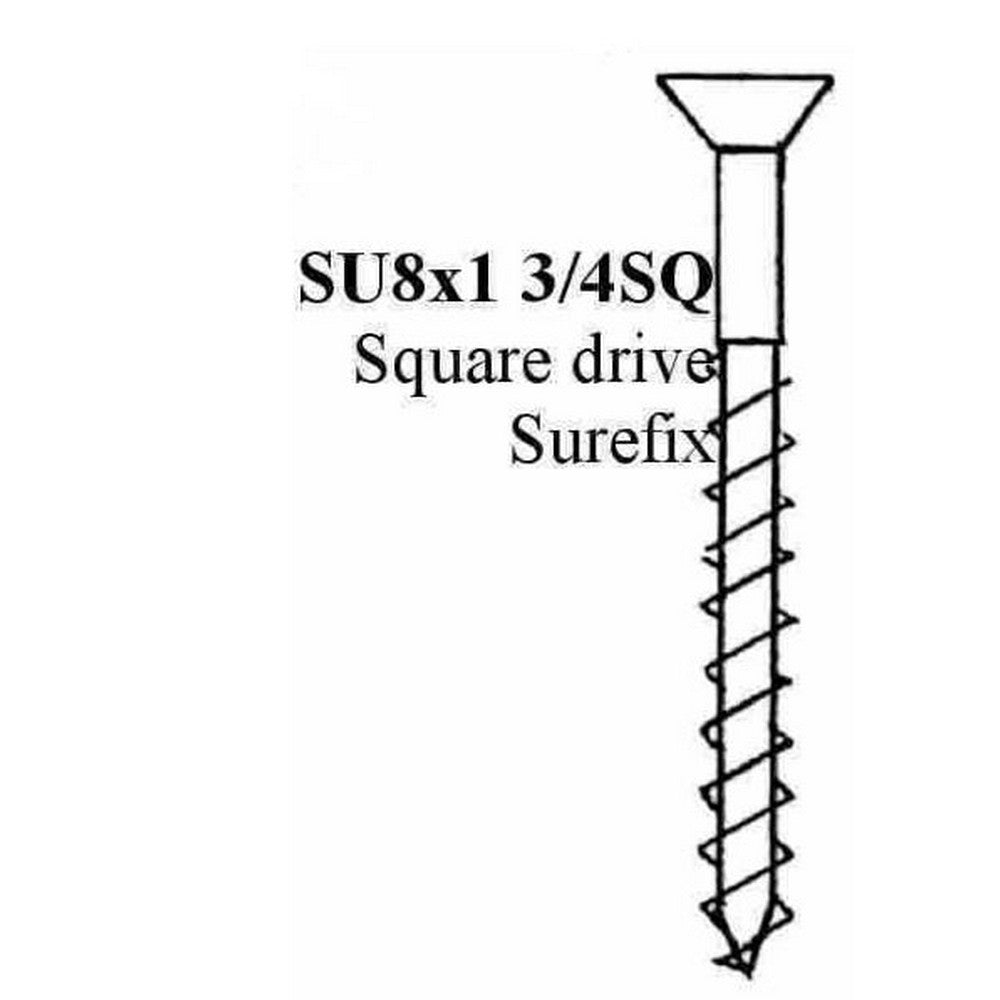 SUREFIX COUNTER SUNK WOOD SCREW 8 X 1 3/4" SQUARE DRIVE - BAG OF 100