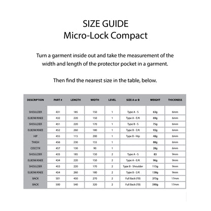 KNOX Size Chart - MicroLock Compact