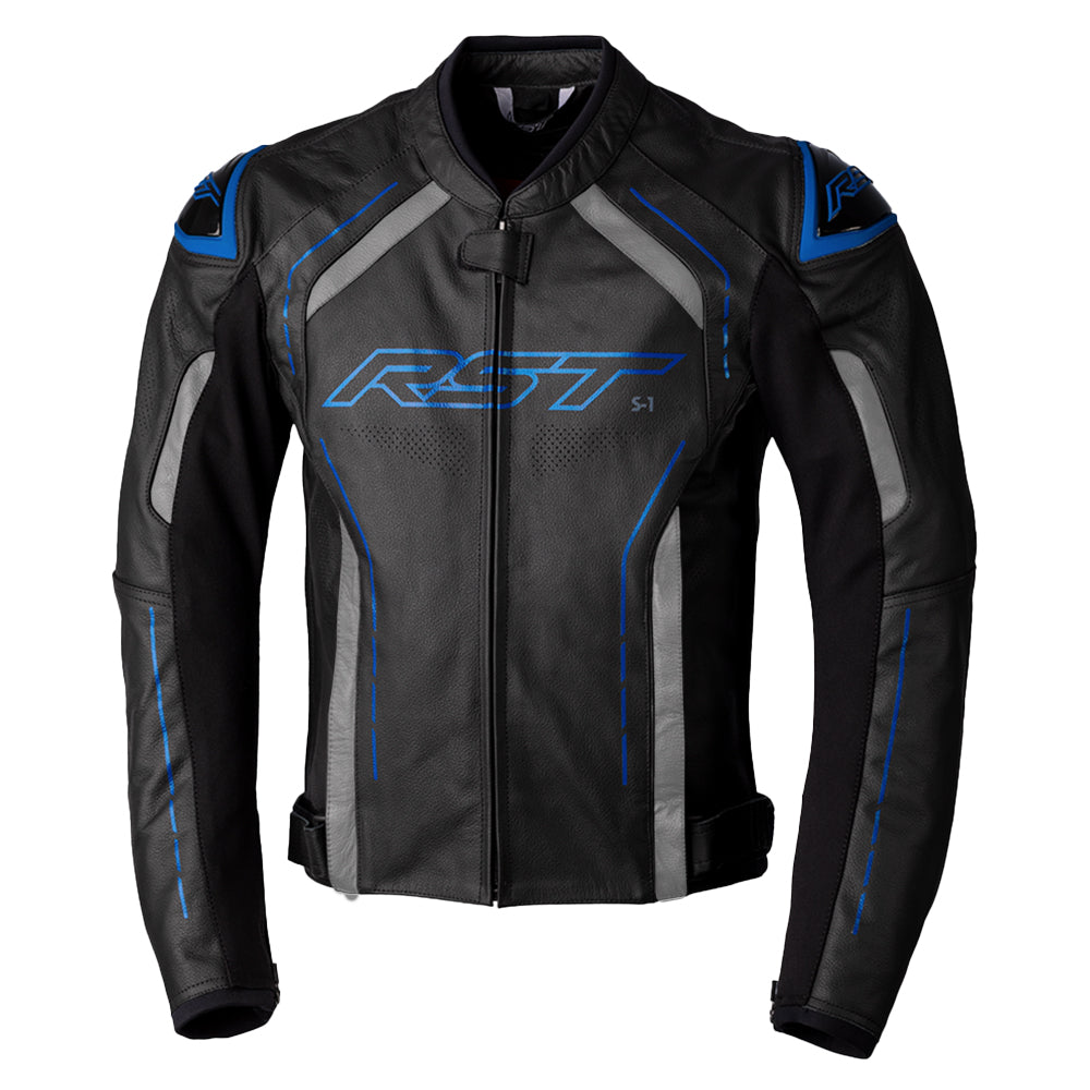 RST S1 LEATHER JACKET [BLACK/GREY/NEON BLUE]